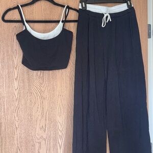 SHEIN Black Two-Piece Wide Leg Set